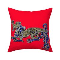 Golden Sapphire Dragon for Pillow