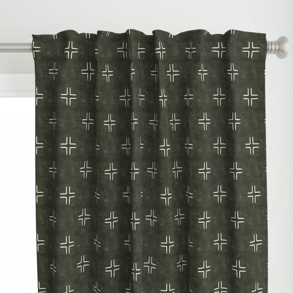 mudcloth cross on dark olive - home decor - LAD19