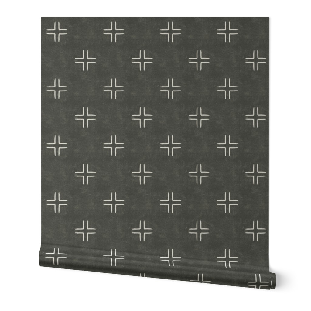 mudcloth cross on dark olive - home decor - LAD19