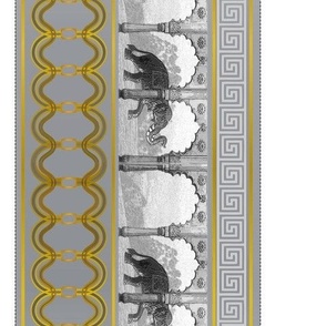 Photographic Scenic Elephant Border, Gray/Gold Toile; 8" x 24"