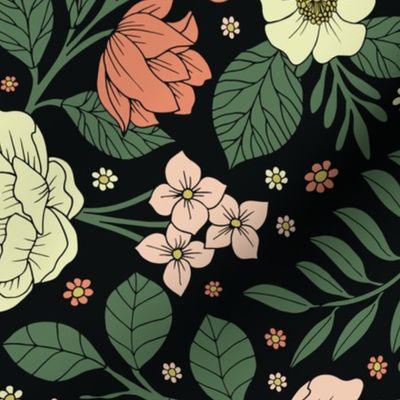 Peach, Green & Coral Floral Pattern