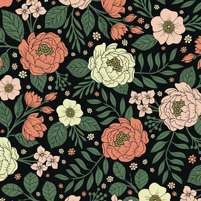 Peach, Green & Coral Floral Pattern