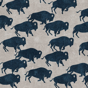 bison stampede - boho southwest - trendy buffalo - dark blue on stone - LAD19