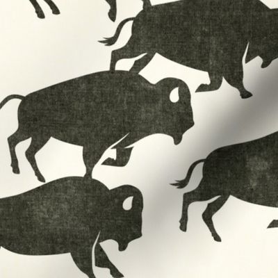 bison stampede - boho southwest - trendy buffalo - dark olive - LAD19