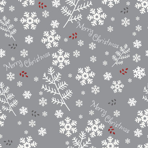 Snowflakes, Merry Christmas Grey Background