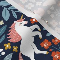Floral Unicorn / Navy / Small Scale