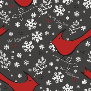 Cardinals,  Snowflakes, Merry Christmas on Dark Grey