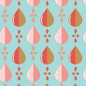 Coral Pink and Gold Tear Drops on Aqua 