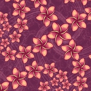 ★ HAWAIIAN LEI L ★ Frangipani Flowers / Purple + Pink - Large Scale / Collection : Hawaiian Trip - Plumeria & Tiki for Aloha Shirt Prints 