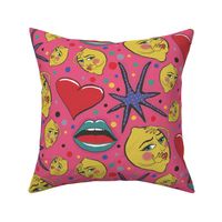 pop art angsty lemons, large scale, red pink blue green yellow lavender black