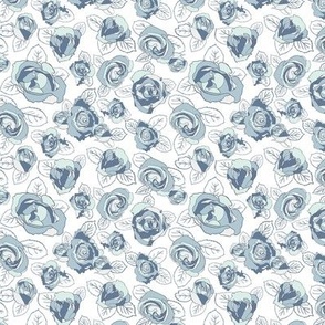 Retro Roses-Blue on White-Extra Small