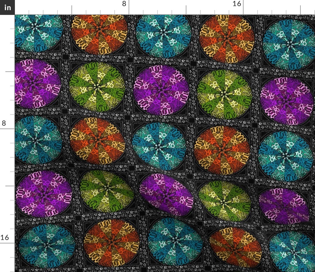 kaleidoscope quilt stitches black 8x8