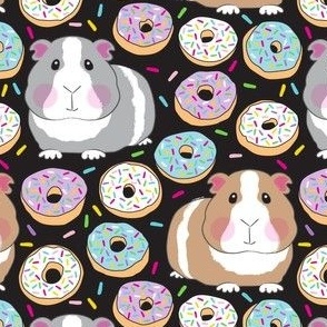 guinea pigs with white purple blue sprinkle donuts on black