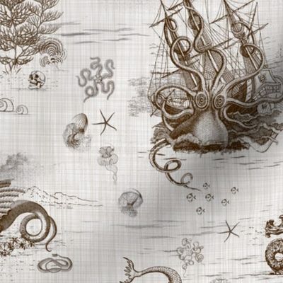 TOILE DE MER 1 - SEPIA ON TEXTURED WHITE