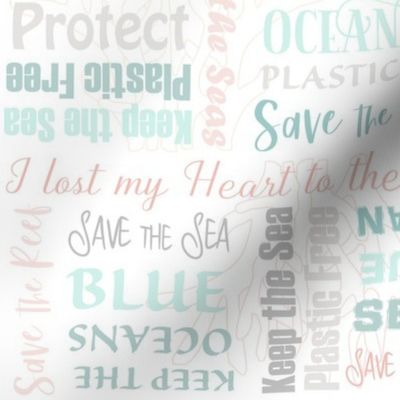 Save the Reef Save the Oceans Lettering Aqua