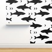 SMALL - sharks attack minimal chevron black and white design 