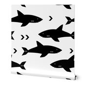 SMALL - sharks attack minimal chevron black and white design 