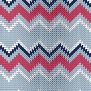 Normal scale // Fair Isle Knitting Zig Zags // grey background red white and navy blue lines