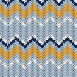 Normal scale // Fair Isle Knitting Zig Zags // grey background yellow white and navy blue lines
