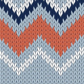Normal scale // Fair Isle Knitting Zig Zags // grey background orange white and navy blue lines