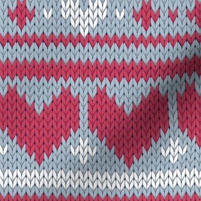 Normal scale // Fair Isle Knitting Doggies Love // grey background white bones and dogs paws red hearts