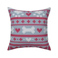 Normal scale // Fair Isle Knitting Doggies Love // grey background white bones and dogs paws red hearts