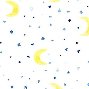 Watercolor moons and stars ll large scale pattern for nursery
