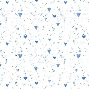 Hearts and splatters, small scale watercolor pattern for nursery