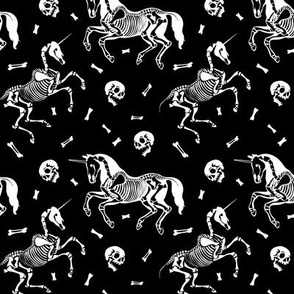 Unicorn skeleton among skulls and bones