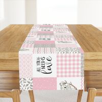 Koala//All you need is love//Pink - Wholecloth Cheater Quilt - Rotated