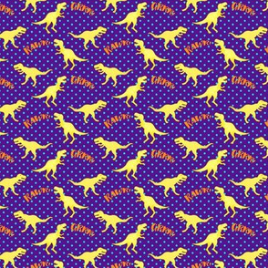 Tiny Yellow T-Rex Dinos with Aqua Dots on Purple Custom Request