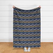 Small scale // Fair Isle Knitting Doxie Love // navy blue background white and yellow dachshunds dogs bones paws and hearts