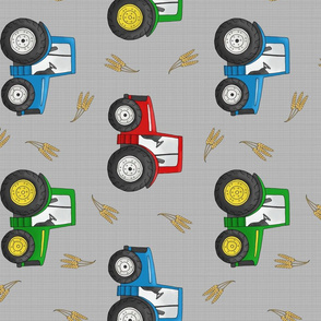 Large Tractors and Wheat on light grey - rotated