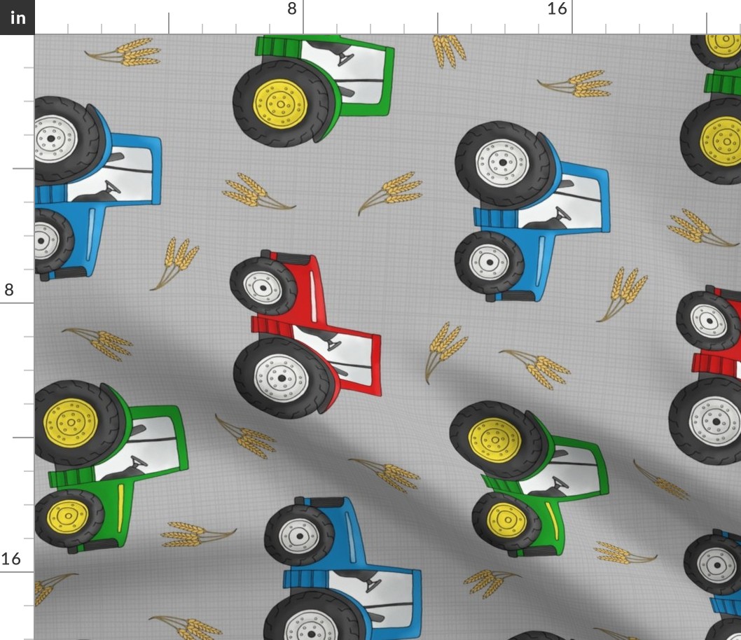 Large Tractors and Wheat on light grey - rotated