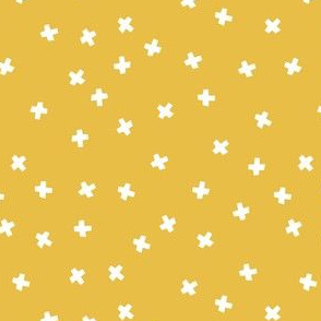 Geometric white cross stars on mustard yellow