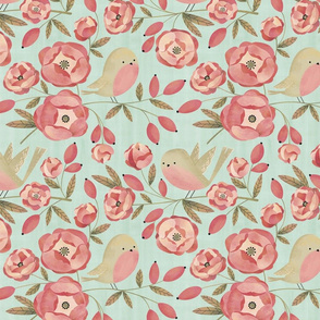 winter flora birds pattern