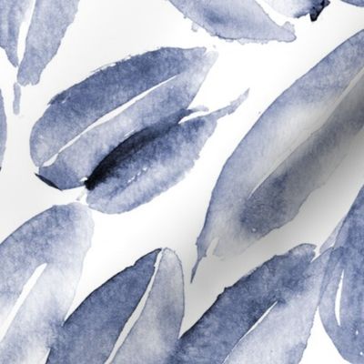 Indigo nature delight • watercolor blue leaves for modern home decor