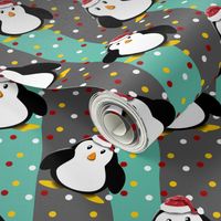 Penguins in christmas mood stripes grey green cute colors