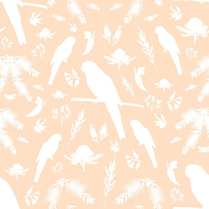 Australiana Rosella Garden - White silhouettes on Blush Beige, large