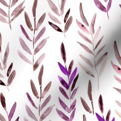 Magic leaves in burgundy and purple • watercolor nature for modern home decor