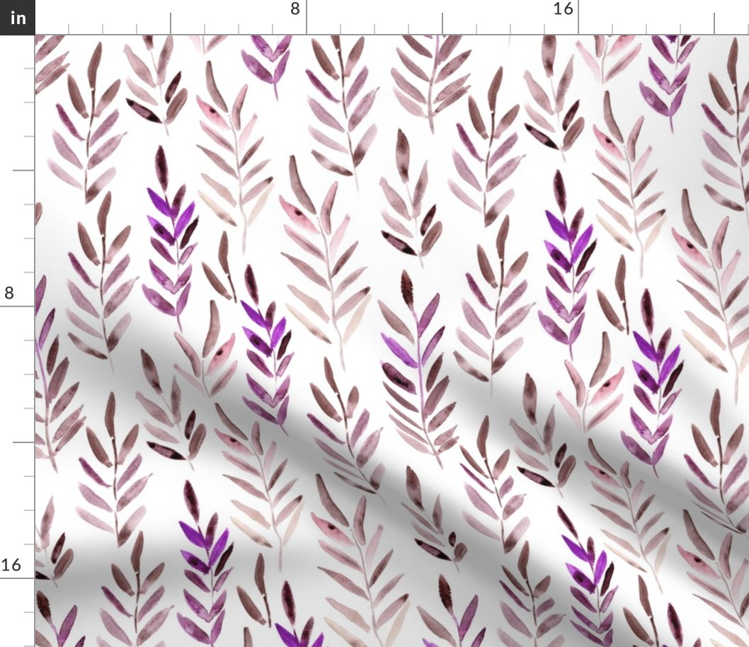 Magic leaves in burgundy and purple • watercolor nature for modern home decor