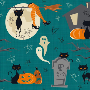 Vintage Halloween Cats Dark