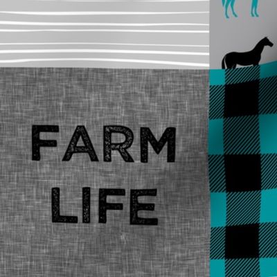 Farm Life - Patchwork wholecloth - turquoise & grey  C19BS