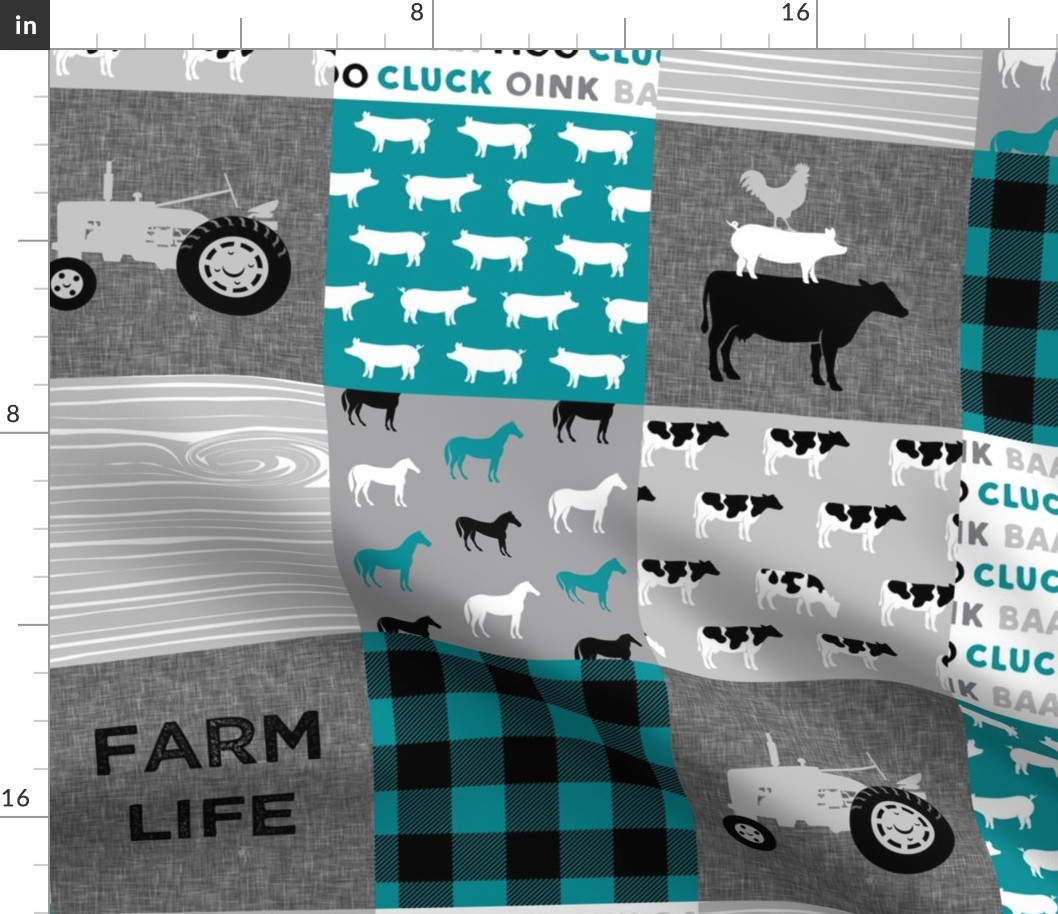 Farm Life - Patchwork wholecloth - turquoise & grey  C19BS