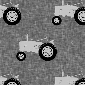 tractors on grey linen - farm life - farm patchwork fabric - grey coordinate C18BS