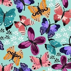 Colorful Butterflies V3-Teal