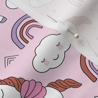 Magical unicorns and rainbows with fluffy kawaii clouds kids fantasy pink lilac  girls