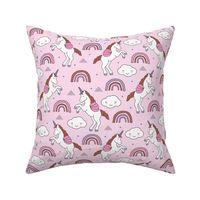 Magical unicorns and rainbows with fluffy kawaii clouds kids fantasy pink lilac  girls