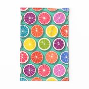 citrus polka pop teal tea towel