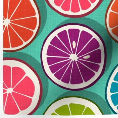 citrus polka pop teal tea towel